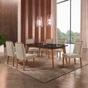 Ver imagem 1 de Conjunto Sala de Jantar Mesa Paris Madeira Maciça 180x90cm Tampo Retângular Vidro Preto com 6 Cadeir