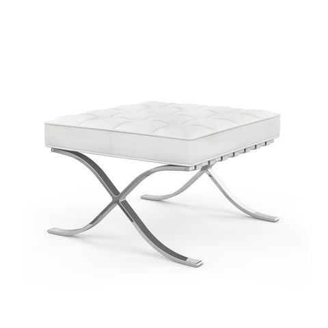 Puff Barcelona Inox em Couro Natural Branco