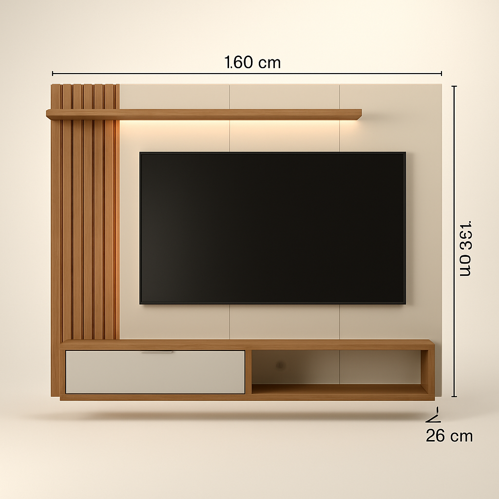 Painel Suspenso Berlim para Tv de até 65 Polegadas Branco / Nature Off White - Peternella - 4