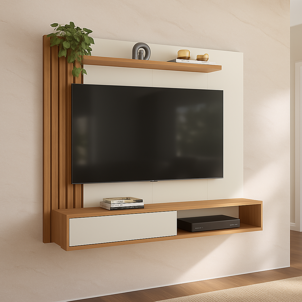 Painel Suspenso Berlim para Tv de até 65 Polegadas Branco / Nature Off White - Peternella - 3