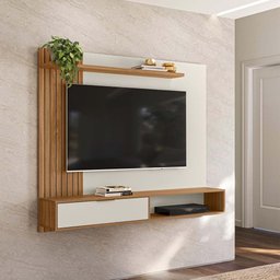 Painel Suspenso Berlim para Tv de até 65 Polegadas Branco / Nature Off White - Peternella - 1