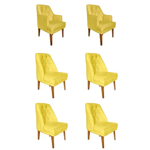 Kit 4 Cadeiras Paris + 2 Paris Retro Suede Amarelo Dominic Decor