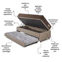 Ver imagem 5 de Bicama Box Baú com Courino Linho Bege 96x203 com Colchão Relax Adorabile Molas Ensacadas Ecoflex
