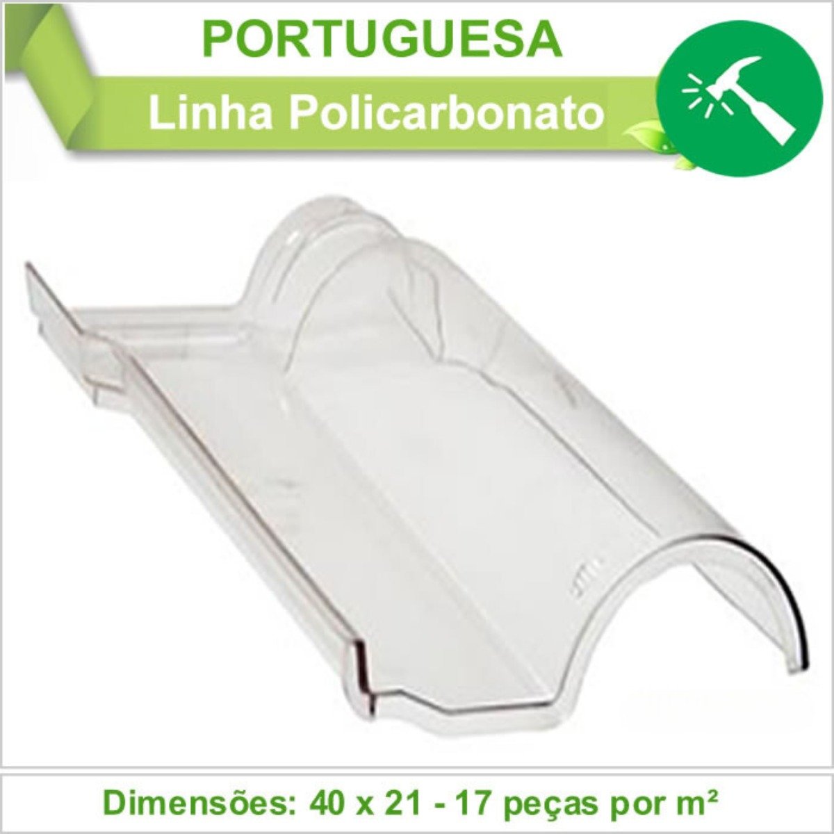 Telha Portuguesa Policarbonato Transparente 17 Peças Plastelha Telha Transparente Policarbonato, Tel - 2