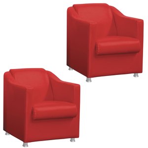 Kit 2 Poltronas Tilla Decorativa Escritório Corino Vermelho