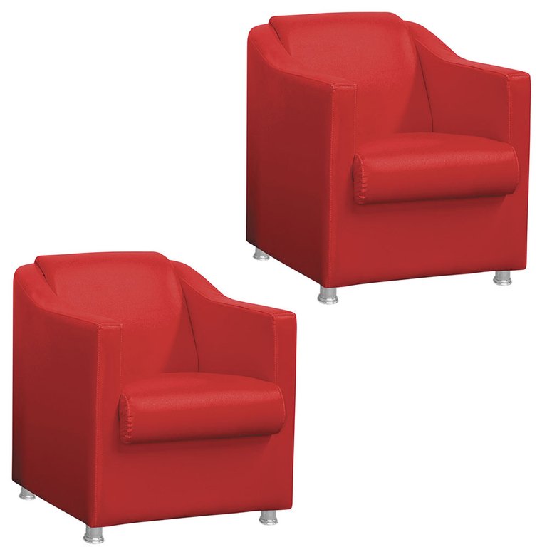 Kit 2 Poltronas Tilla Decorativa Escritório Corino Vermelho Kit 2 Poltronas Tilla Decorativa Escritório Corino Vermelho