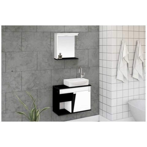 Kit Armario Banheiro Suspenso Sicilia 67cm Preto - Rorato