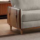 Ver imagem 2 de Sofá Evora 2 Lugares Base Madeira Couro Ecológico Linho Bege