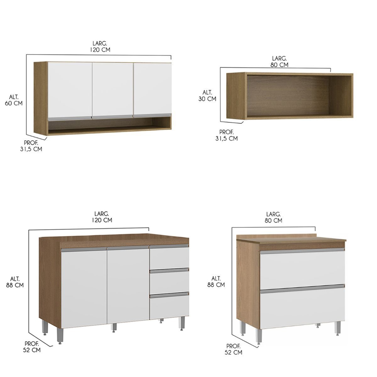 Armário de Cozinha Completo com Balcão Pia 360x202 Cm 6 Peças Mdp Branco Menu - 3