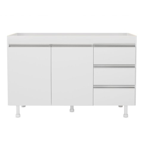 Balcão de Cozinha Lux para Pia de 120cm 100%mdf sem Tampo 02 Portas e 03 Gavetas Branco - Abmaza