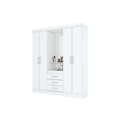 Guarda Roupa 4 Portas e 3 Gavetas C/ Espelho Briz B24 Branco/rosa - Henn