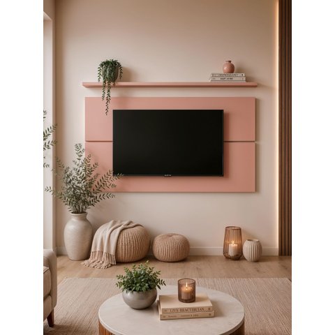 Painel para TV com Prateleira 180cm Retro MDF Rosa Dallas - On Móveis