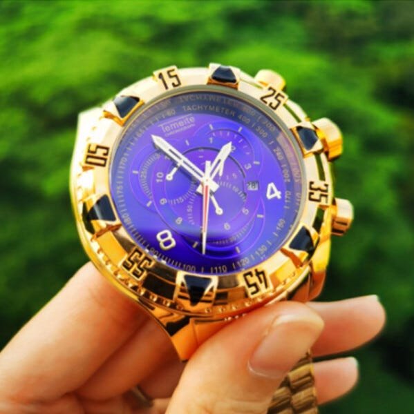 Relógio Reserve Temeite Super Luxuoso Bonito Dourado Grande - 3