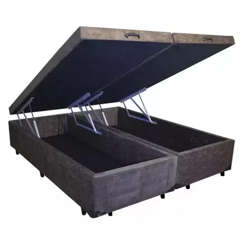Cama Box Baú Casal Bipartido Blindado Suede Marrom com Pistão a Gás