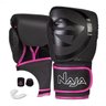 Kit Luva de Boxe Naja Black + Bandagem + P.bucal + Bag - Preto e Rosa - 1