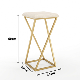 Banqueta Z Média 60cm com Armação de Metal Dourado com Assento Estofado Bege - 3