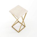 Ver imagem 4 de Banqueta Z Média 60cm com Armação de Metal Dourado com Assento Estofado Bege