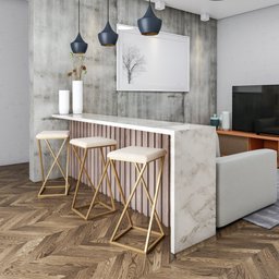 Banqueta Z Média 60cm com Armação de Metal Dourado com Assento Estofado Bege - 1