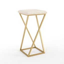 Banqueta Z Média 60cm com Armação de Metal Dourado com Assento Estofado Bege - 2