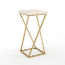 Ver imagem 2 de Banqueta Z Média 60cm com Armação de Metal Dourado com Assento Estofado Bege