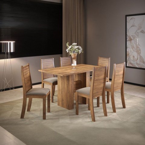 Mesa de Jantar 6 Lugares Carmem Imbuia/Perola - Viero Móveis