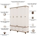 Ver imagem 5 de Guarda Roupa Solteiro 4 Portas 4 Gavetas 190cm Provençal Alegra S05 Off White Nogueira - Lyam Decor