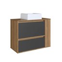 Ver imagem 3 de Gabinete Suspenso 80cm Estela Mel Grafite Cuba Branca Gavetão e Basculante Armário de Banheiro