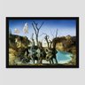Quadro Salvador Dali Cisnes Refletindo Elefantes Vinil Moldura Preta 30X20Cm - 1