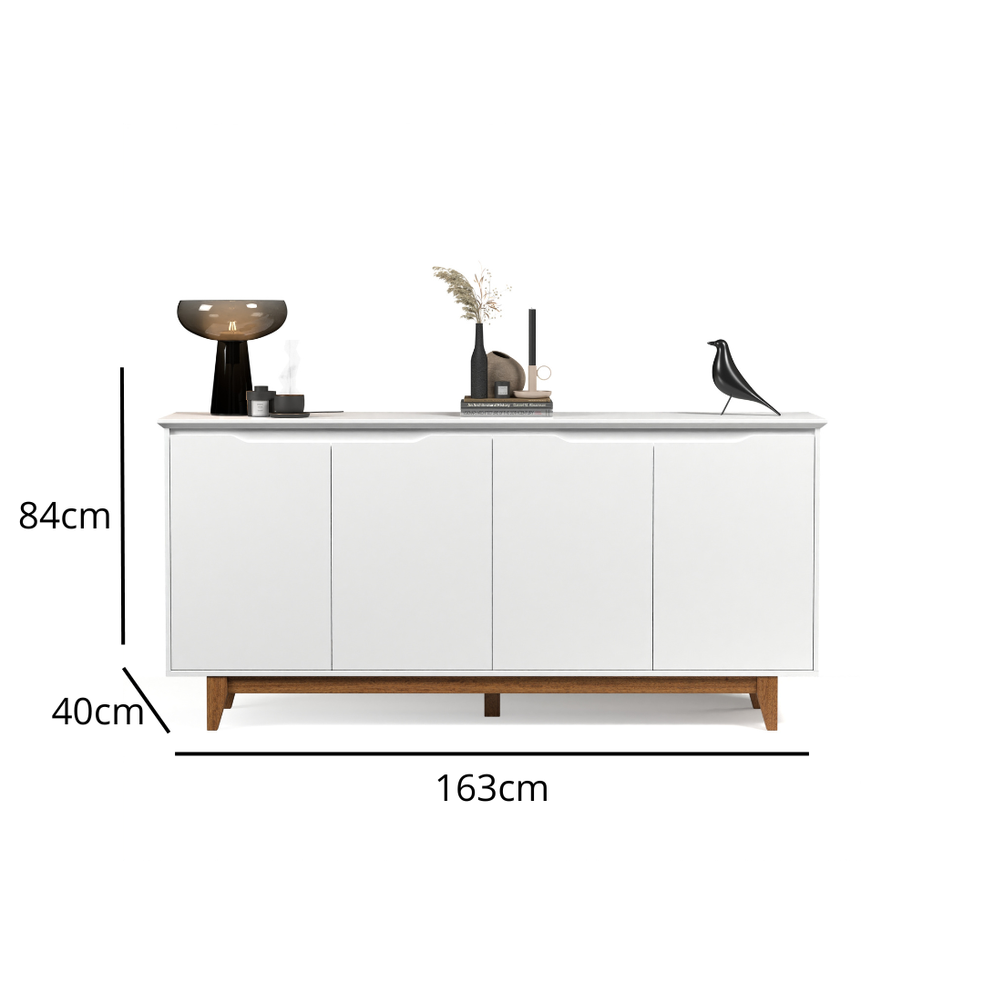 Buffet Aparador Branco / Freijó para Sala de Jantar 4 Portas Pés em Madeira Maciça - 3