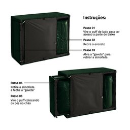 4 em 1 Poltrona, Puff, Chaise e Cama Ares Verde Estofama - 7