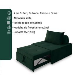 4 em 1 Poltrona, Puff, Chaise e Cama Ares Verde Estofama - 9