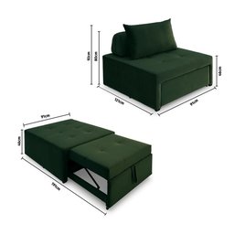 4 em 1 Poltrona, Puff, Chaise e Cama Ares Verde Estofama - 6
