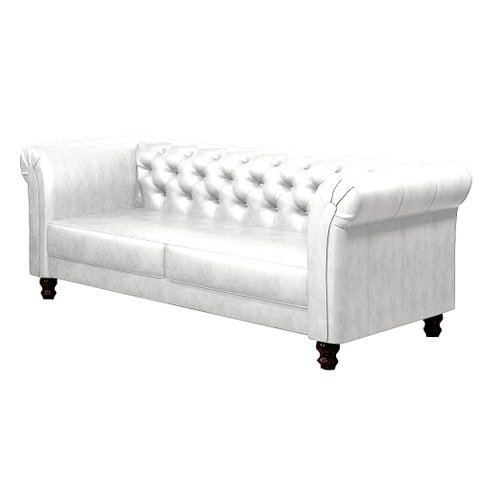 Sofá Decorativo Sala de Estar Chesterfield 3 Lugares 220cm Couro Branco - Mozzelar