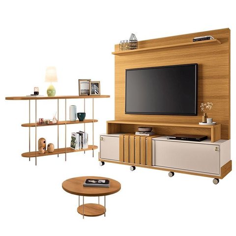 Estante Home Theater Bold Off White Cinamomo e Aparador Infinity e Mesa de Centro sky Cinamomo – HB 