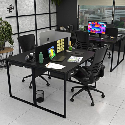 Escrivaninha Mesa Escritório com Gavetas 1 Gaveta 2 Lugares 120cm Industrial Preto