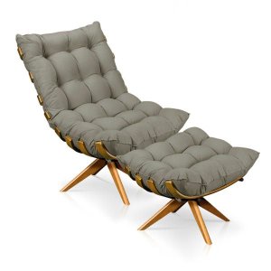 Poltrona com Puff Costela Giratório Suede Marrom Rato Base Madeira Ma25 - D'rossi