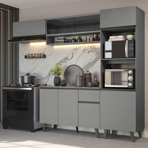 Armário De Cozinha Completa 260cm Cinza Nice 03 Cinza