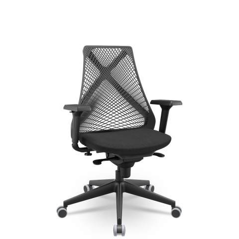 Cadeira Plaxmetal Bix X+ Base Italia Mecanismo Sincron Tela Preta Assento Poliéster T11 Preta