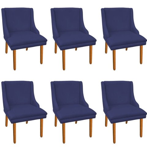 Kit 6 Cadeiras de Jantar Liz Suede Pés Palito Castanho - Azul Marinho