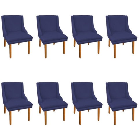 Kit 8 Cadeiras de Jantar Liz Suede Pés Palito Castanho - Azul Marinho
