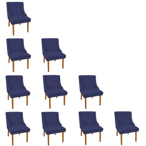 Kit 10 Cadeiras de Jantar Liz Suede Pés Palito Castanho - Azul Marinho