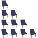 Ver imagem 1 de Kit 10 Cadeiras de Jantar Liz Suede Pés Palito Castanho - Azul Marinho