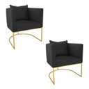 Ver imagem 1 de Kit 2 Poltronas Paola Suede Base Metálica Dourado - D'Rossi - Preto