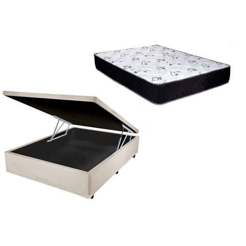 Cama Box Baú Casal Conforto Sintético Bege + Colchão Casal Conforto Espuma D33 16x138x188