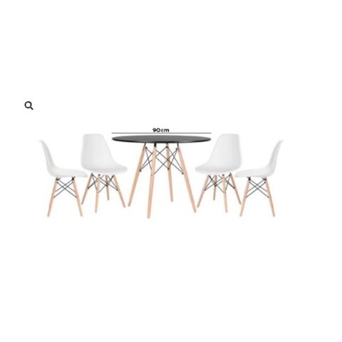 Conjunto de Jantar Mesa Eiffel 90cm Preta + 4 Cadeiras Eiffel DKR Brancas