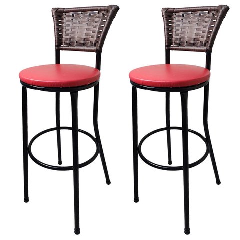 Kit 2 Banquetas Bistrô Hawaii Café Assento Vermelho