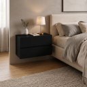 Ver imagem 3 de Kit Mesa de Cabeceira Suspensa Eros 60cm Preta 2 Gavetas MDF