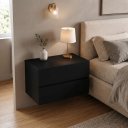 Ver imagem 1 de Kit Mesa de Cabeceira Suspensa Eros 60cm Preta 2 Gavetas MDF