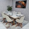 Sala de Jantar Mesa Guiné com 6 Cadeiras Turim Giratórias D'confort Design Linho Cinza R507 - 1