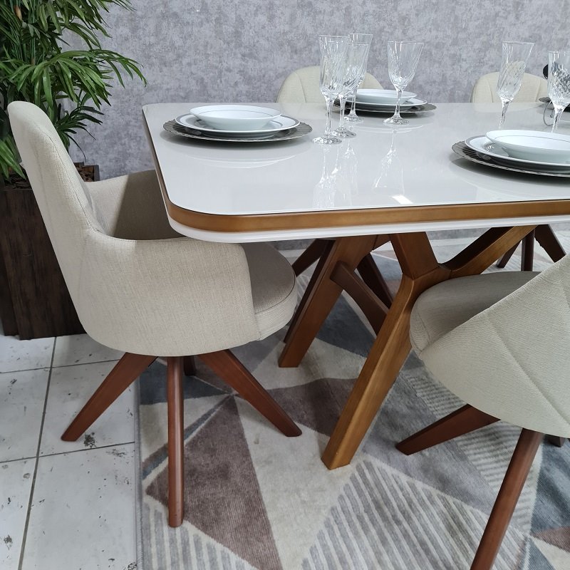 Sala de Jantar Mesa Guiné com 6 Cadeiras Turim Giratórias D'confort Design Linho Cinza R507 - 4